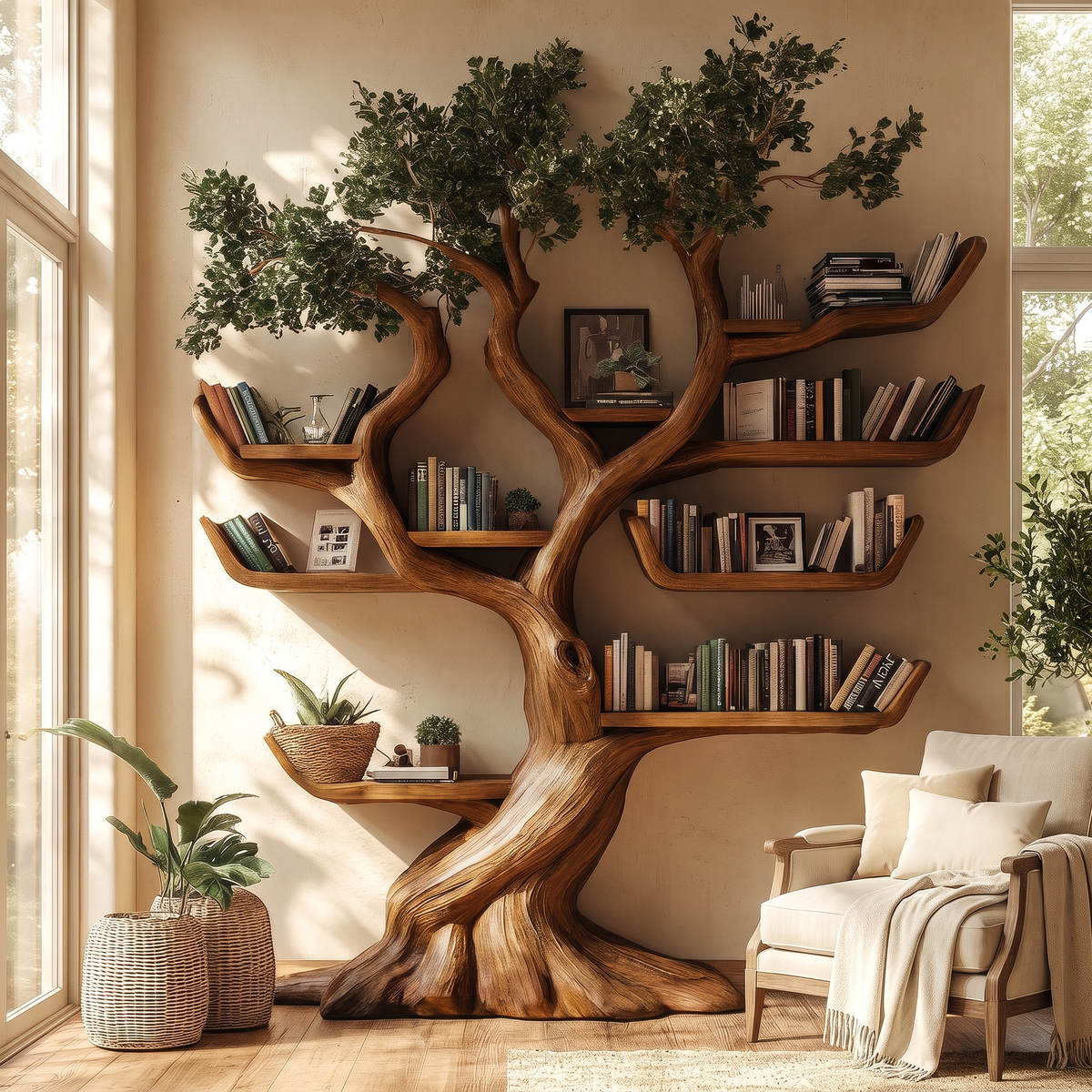 Verdantris Sculpted Solid Wood Tree Bookshelf
